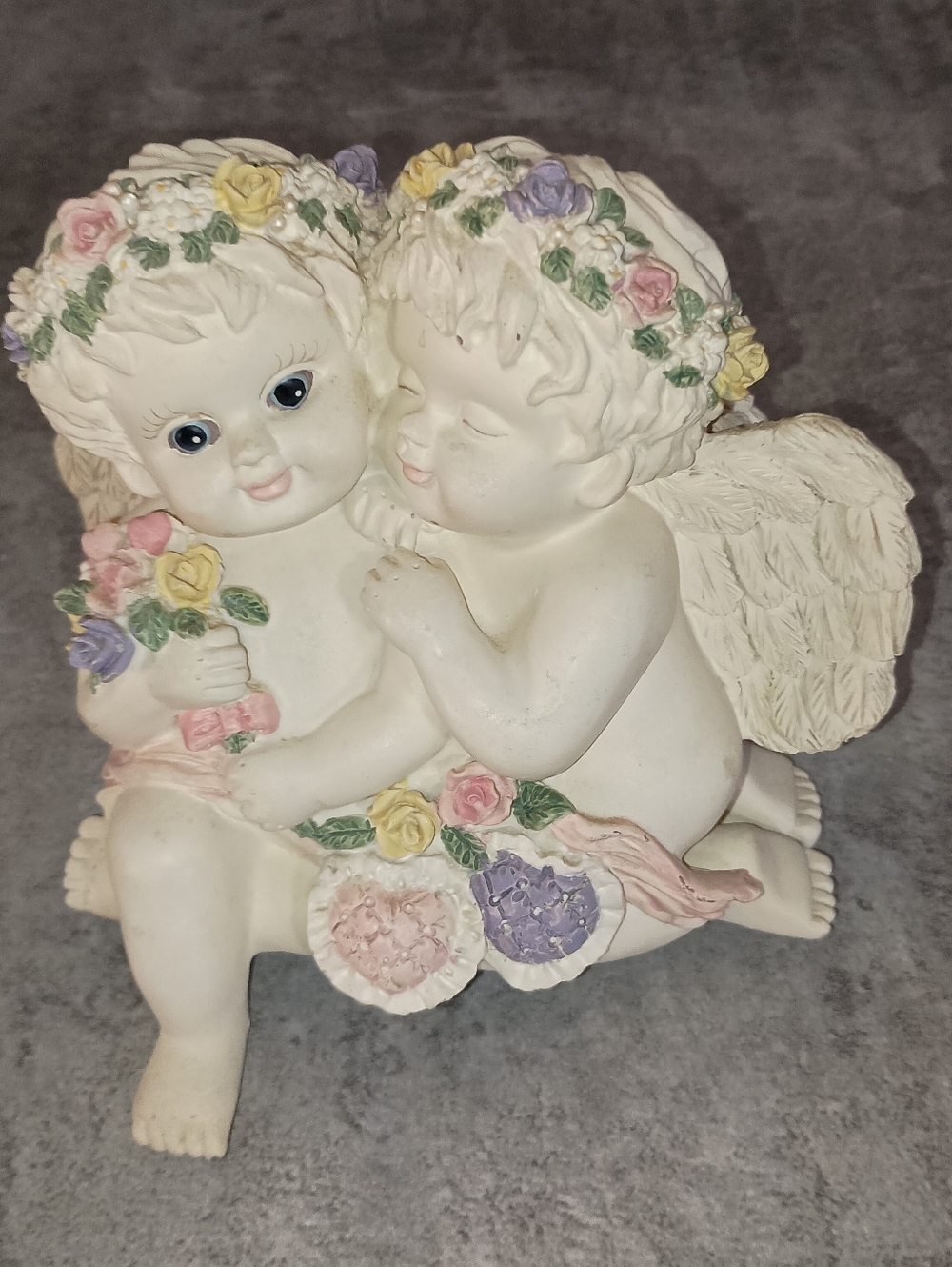 Dreamslcle Cherub Angel Figurines And Music Box with Pastel Floral Crowns